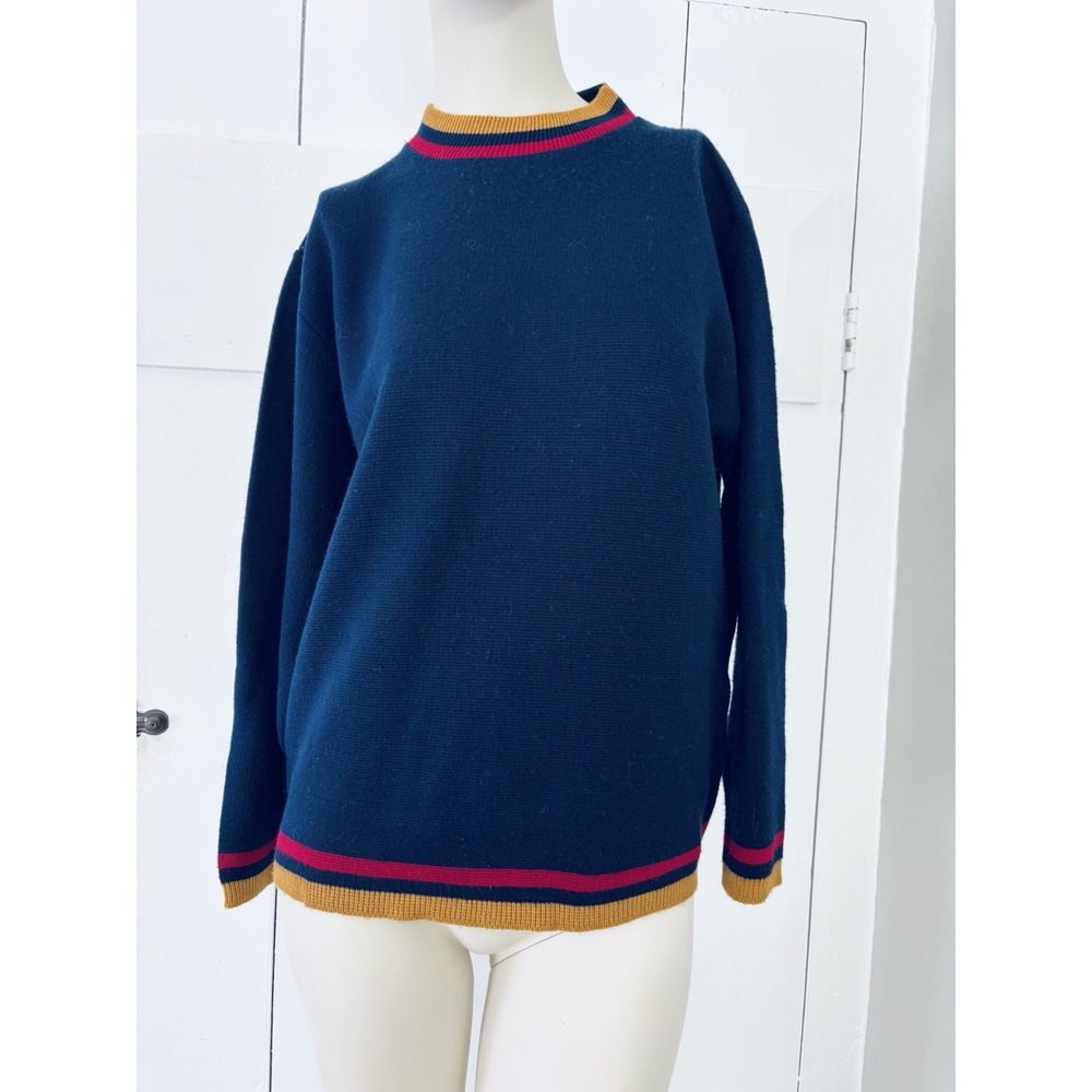 Vintage 60s Puritan Double Knit Sweater Mens Medium Blue Pullover Retro Preppy